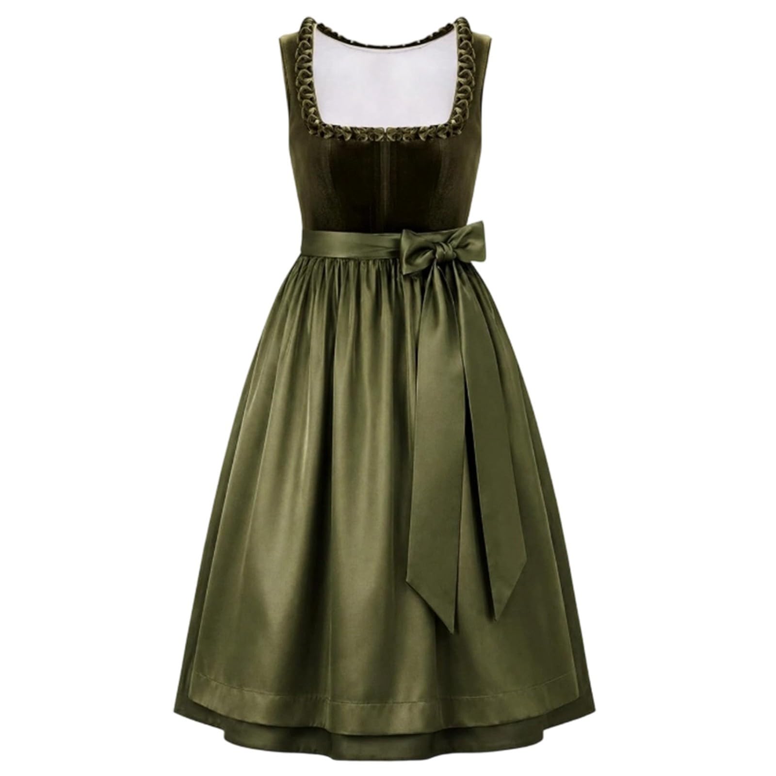 Generisch Dirndl Damen Lang Trachtenkleid Dirndlkleid Trachtenrock Elegant Trachtenmode Kleid 2 teilig Oktoberfest Outfit mit Dirndlschürzen