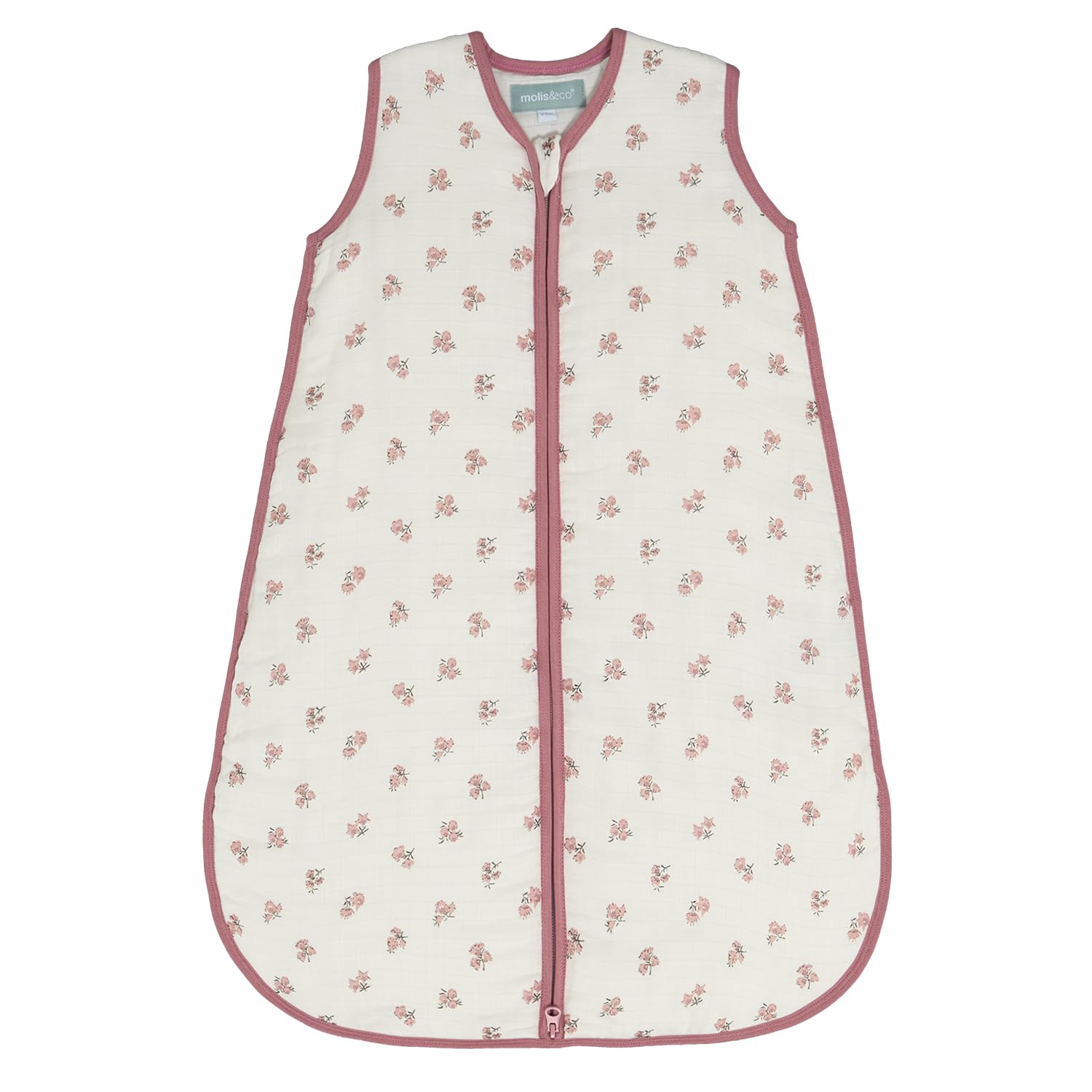 molis&co - Baby Schlafsack Bambu Musselin - Ideal für Frühling und Herbst - Babyschlafsack 1 tog ohne Ärmel - Leicht gepolstert - Babyschlafsack Neugeborene - Tiny Flowers, 85 cm (6-18 Monate)