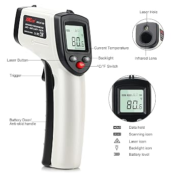 Non-Contact Digital Laser Infrared Thermometer,58F~ 752F (-50C ~ 400C) Handheld IR Temperature Gun with Adjustable Emissivity for Kitchen Cooking BBQ Automotive Daily Use and Industrial