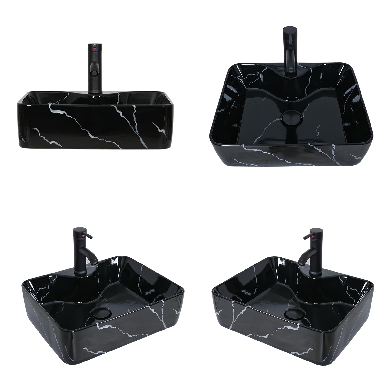 ZealWe Badmöbel-Set Waschtisch mit Unterschrank 60cm, Waschbeckenunterschrank mit Waschbecken, Badezimmermöbel Matt Schwarz Badezimmerschrank Hängend, 2-teilig, für kleine Bäder Gäste WC, Schwarz