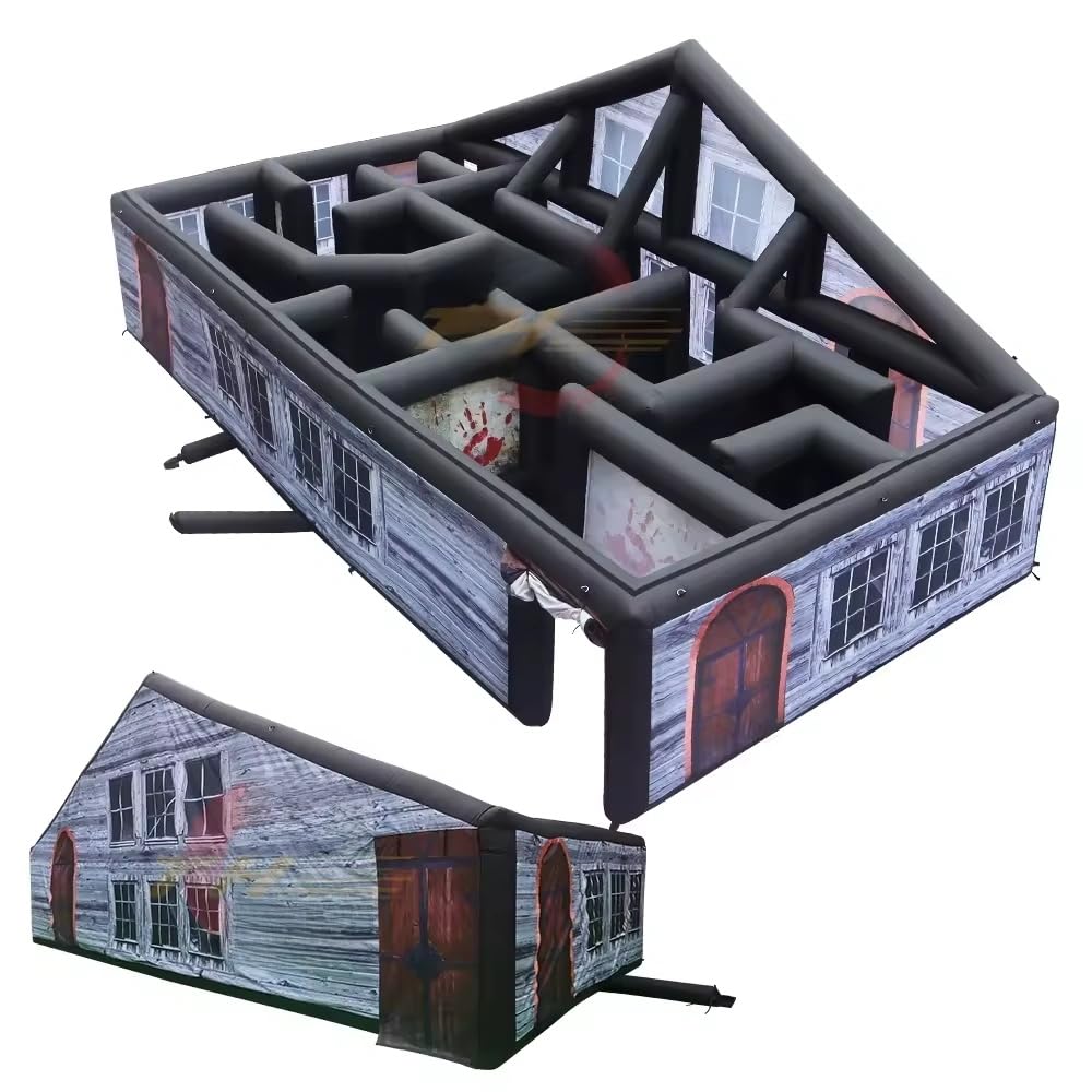 Großes 10 x 5 m Outdoor-Aktivitäts-Labyrinth-Spukhaus-Design für Halloween (10 x 5 m mit abnehmbarem Dach und Gebläse)