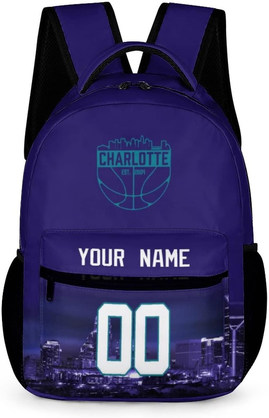 Custom Basketball City Night Skyline Backpack High Capacity Fans Personalized Bag Name & Number Gift for Men Women