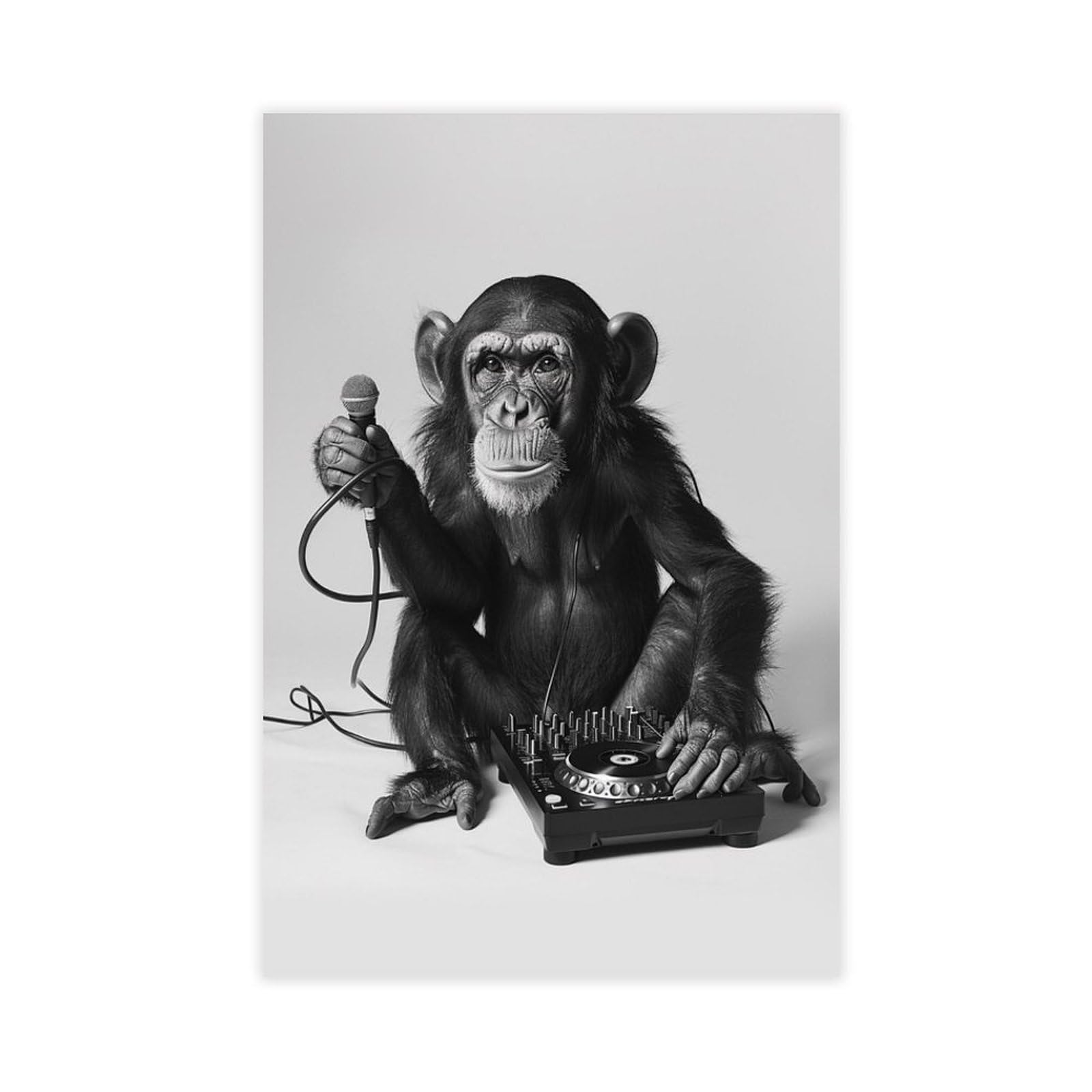 Bncedjk Funny Monkey Dj Poster Canvas Poster Bedroom Decor Landscape Decor Gift 12X18inch(30X45cm)