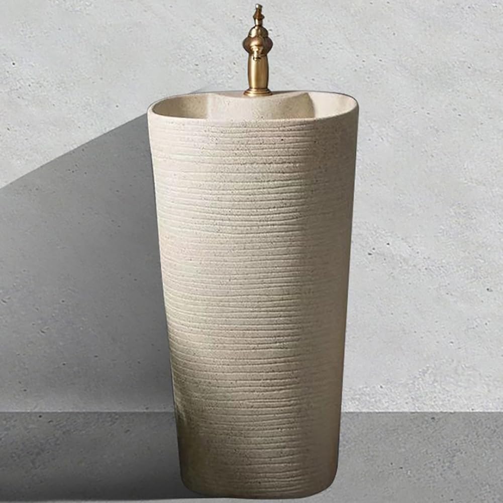 Umywalka na postumencie w stylu vintage z baterią i odpływem 31,5-calowa ceramiczna umywalka wolnostojąca Duża umywalka stojąca do łazienki, kuchni, hotelu,M,L16"*H31"*W16"