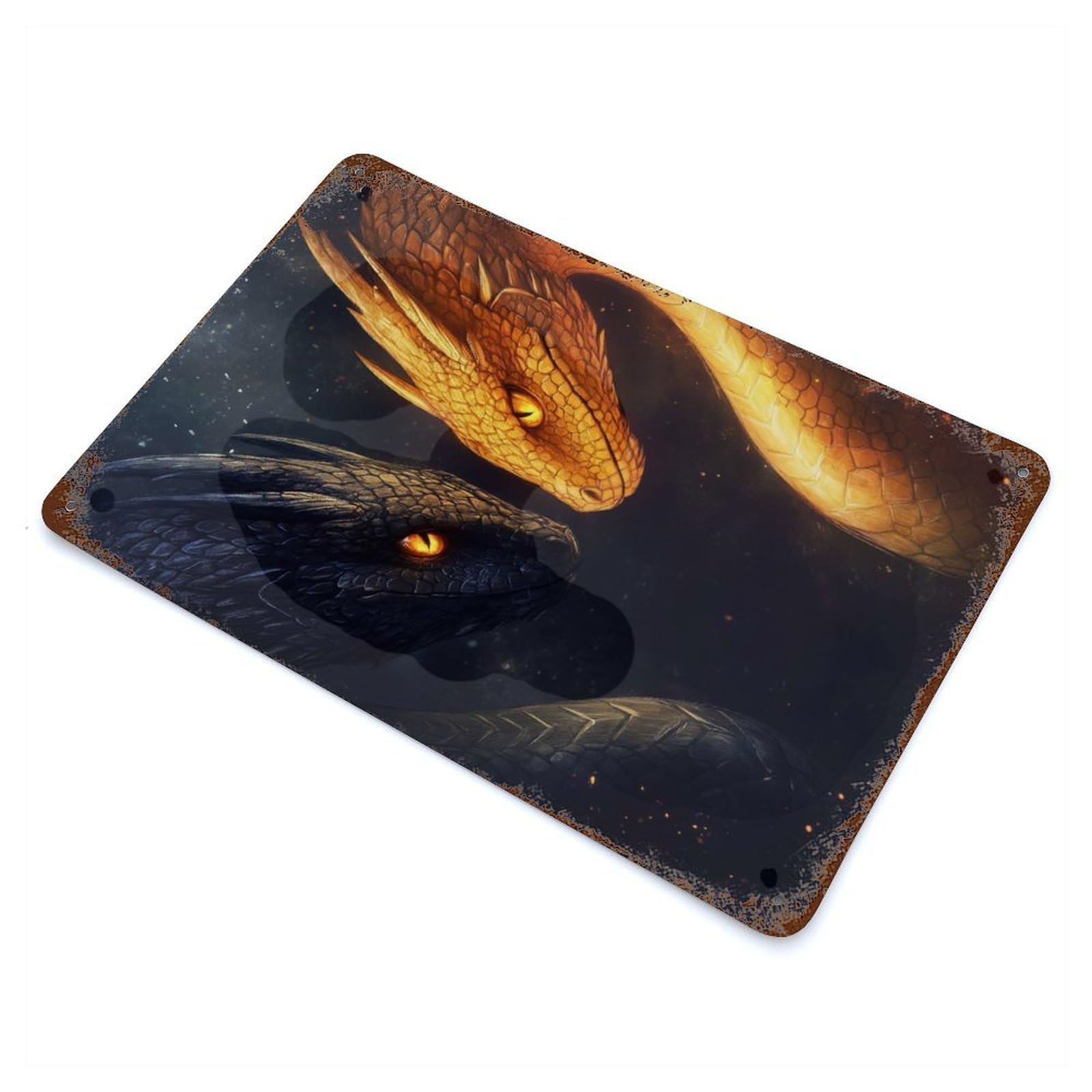 Black And Gold Dragons Retro Metal Sign 11.8"x7.9", Shabby Chic Decor for Garage, Pub Or Kitchen