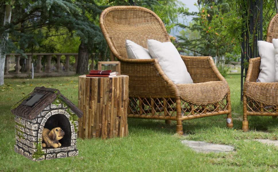 Divas World Cement Garden Ornament with Solar Light Dog In Kennel- LED-Creative Garden Decoration-Perfect For Gift- Garden-Lawn-Patio-Balcony - Image 3