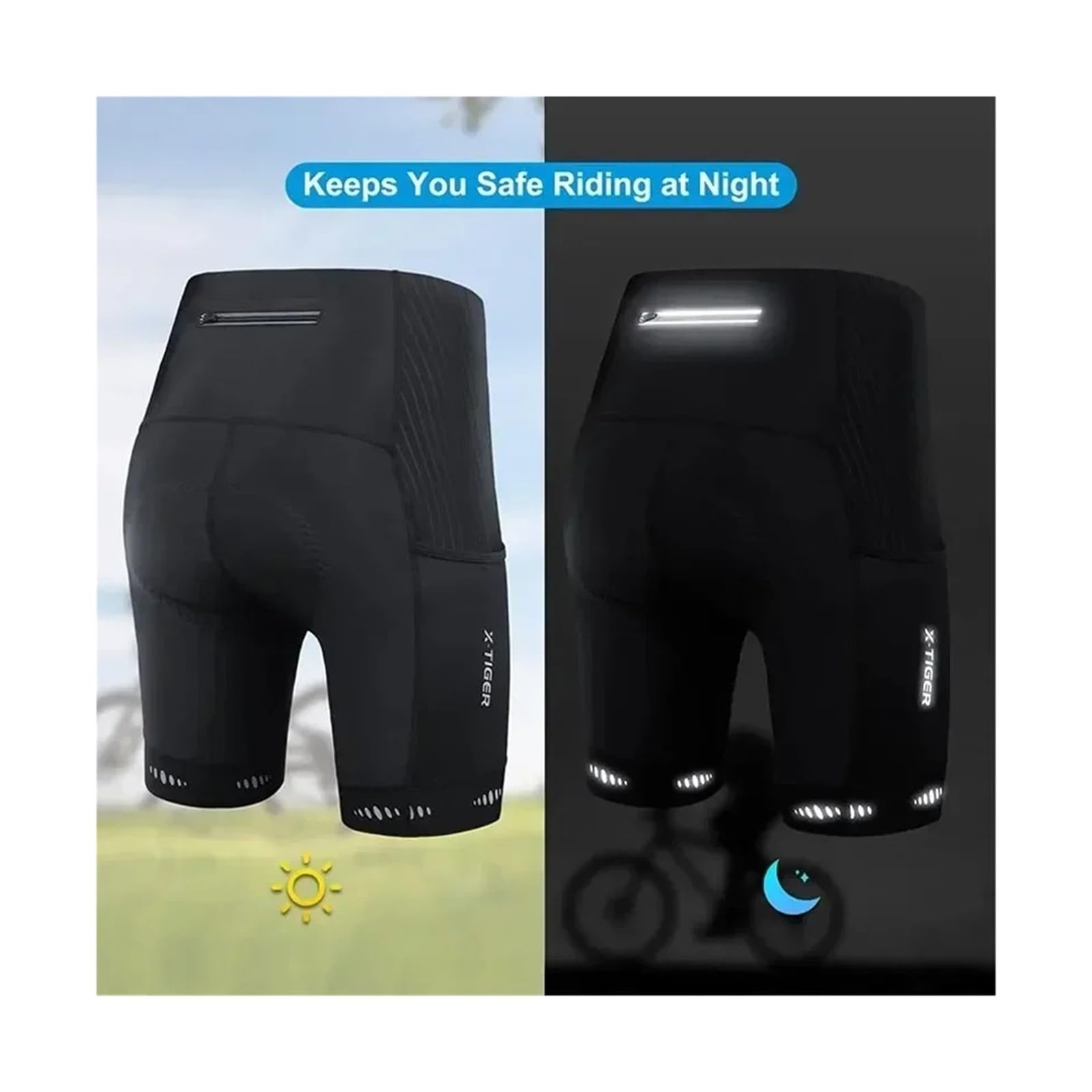 Bicicleta Pantalones Cortos Pantalones Cortos de Ciclismo for Hombre con Bolsillo Trasero, Acolchados Gel, Transpirables, for montaña y Carretera(XM-DK-15101,Europe-XL)