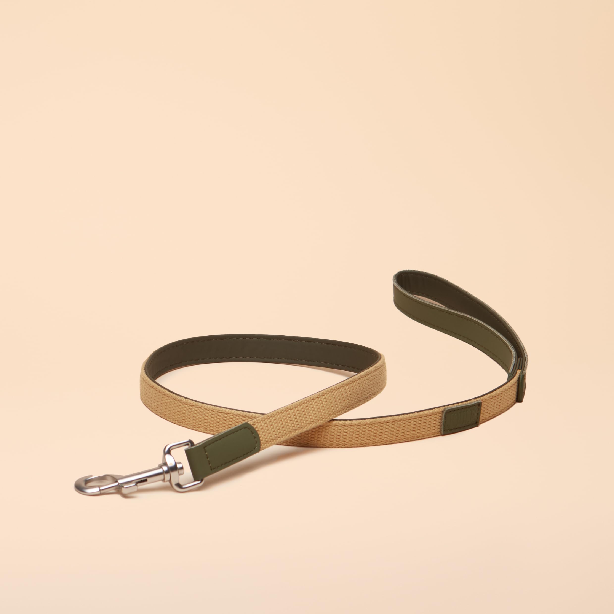Rosewood x Joules Khaki Dog Lead - Durable Leather and Webbing Detail, Stylish Design with Brushed Metal Clip, Premium Pet Accessory