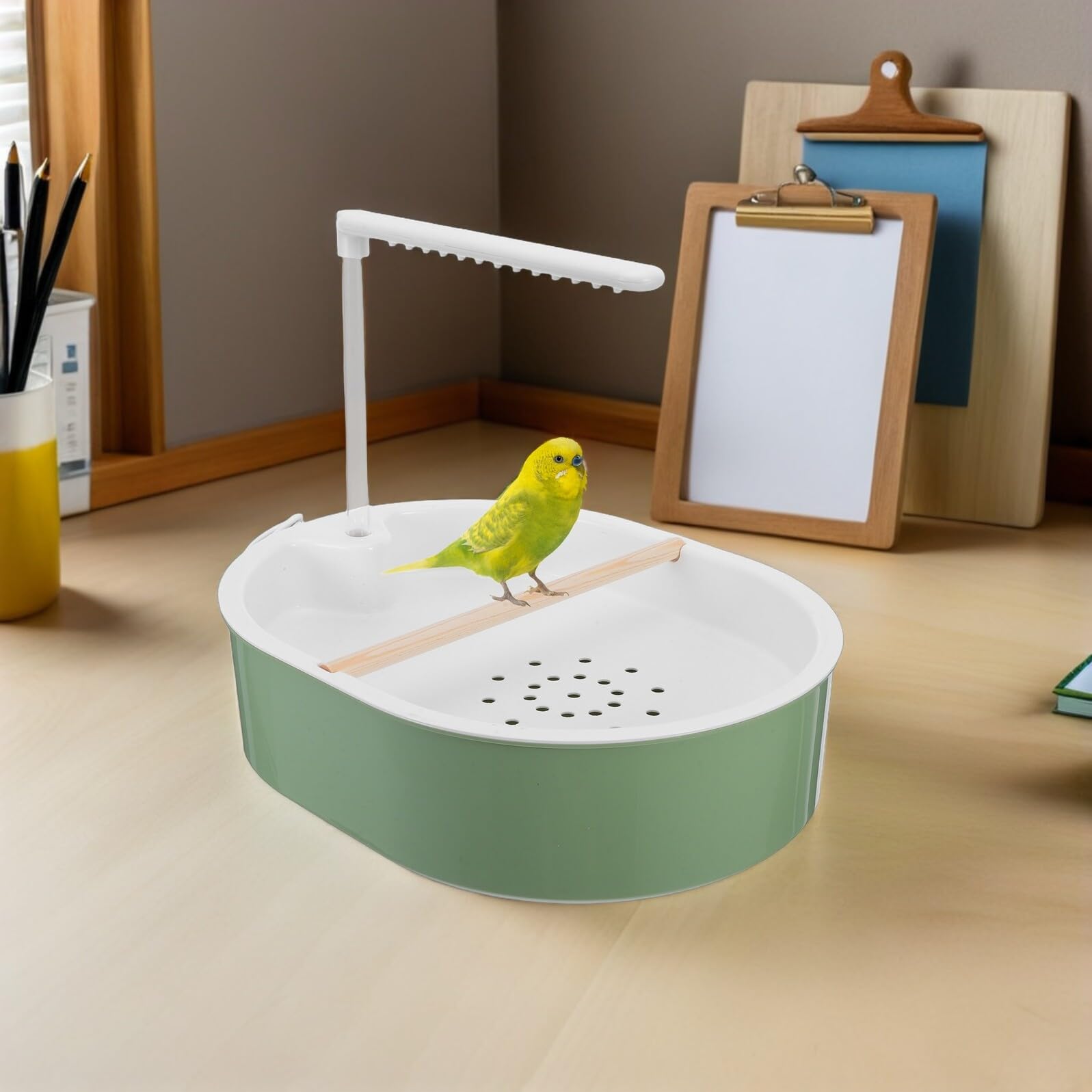 TOYANDONA Vasca da Bagno Automatica per Uccelli Conuri con Pompa Silenziosa e Flusso Regolabile, Fontana Doccia Interna per Pappagalli e Inseparabili, Accessorio Bagno per Gabbia Facile