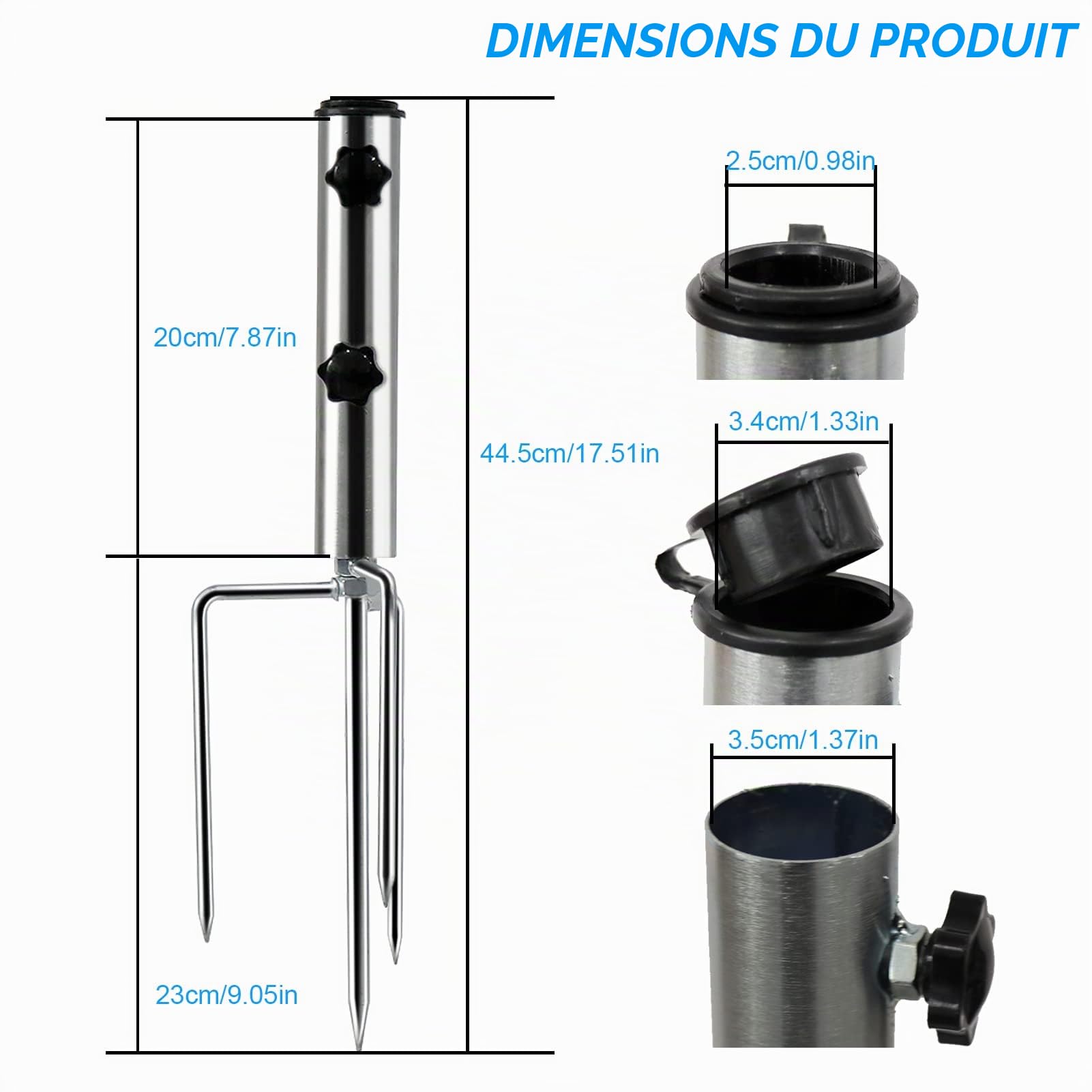 LEcylankEr Support de Parasol avec 4 Piquets Amovible Réglable, Pied de Parasol en Métal Résistant, Fixation de Parasol d'Extérieur, pour Plage/Prairie/Sable