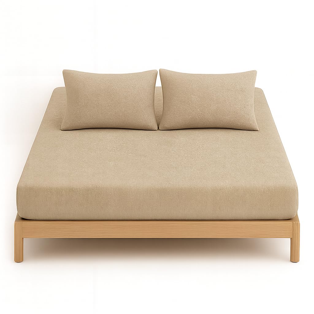 100% Brushed Cotton Flannelette 40CM/16" Extra Deep Fitted Sheets in 12 Colours (Beige, Single + Pillowcase Pair)