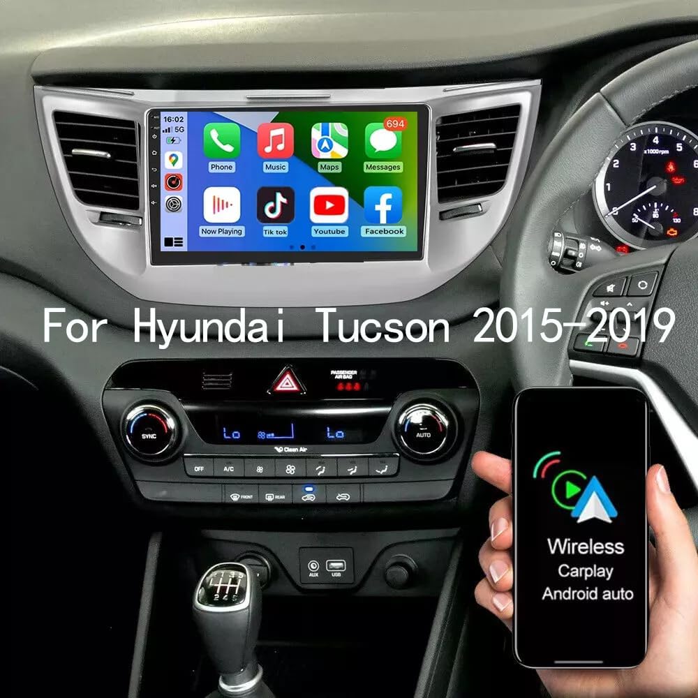 Loddery Android 13 Car Stereo displaying Wireless CarPlay interface with various app icons.