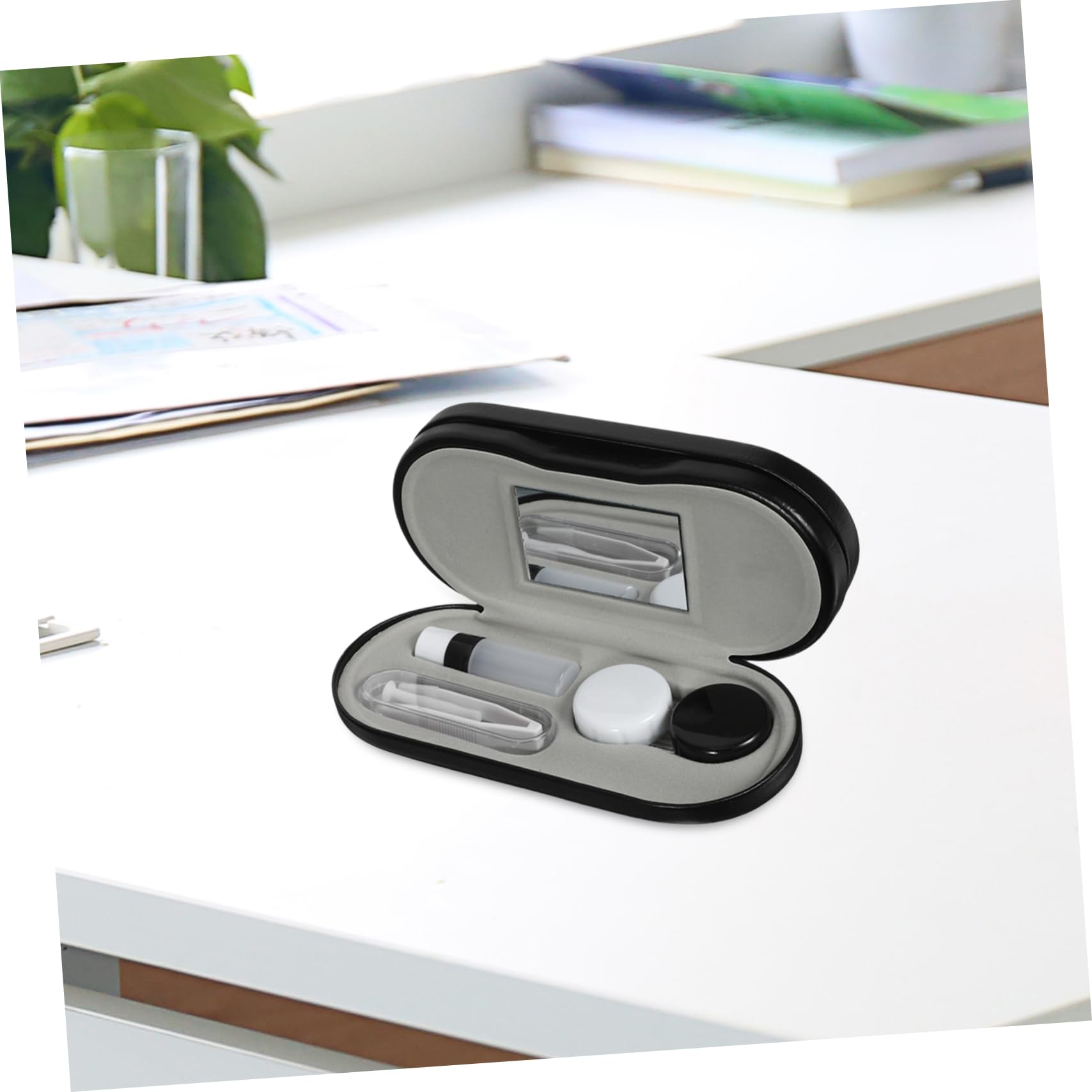 Estuche Negro para Contacto de Pequeño, Doble Lentes Capa Portátil