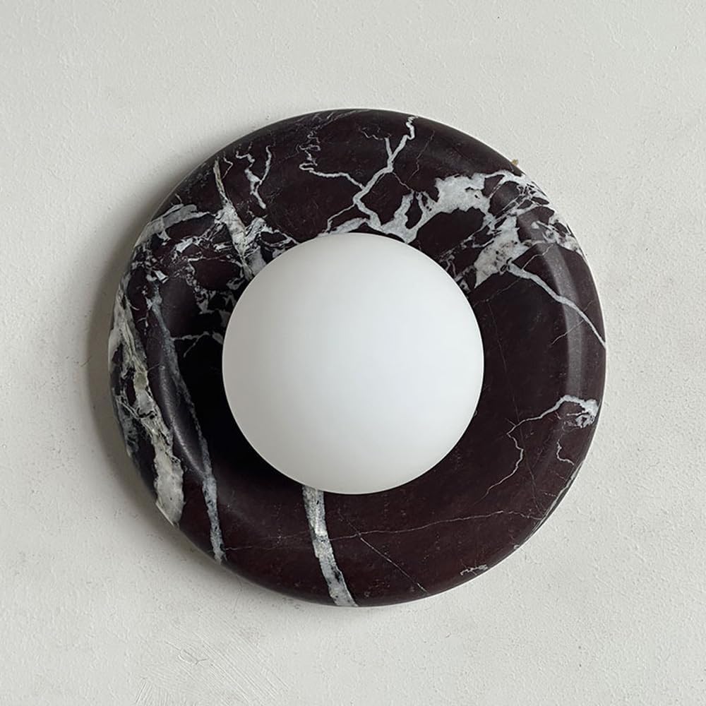 HXYSXHJUO Mid-century Round Alabaster Marble Wall Sconce, Circular Stone Vanity Light For Home Entryway Stairs Dining Bathroom Deep purple