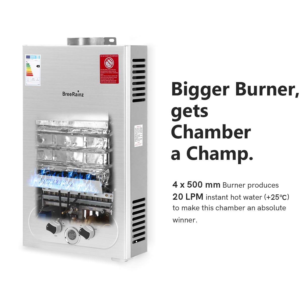 20LPM Gas Durchlauferhitzer, 40KW Propangas Durchlauferhitzer mit Super Niedrigem 0,1 bar Startwasserdruck, Betrieben mit LPG für Dusche & Täglichen Gebrauch