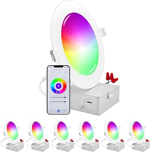 LUXRITE Iluminación empotrable LED inteligente de 6 pulgadas, cambio de color RGBW, aplicación WiFi y control de voz, compatible con Alexa y Google