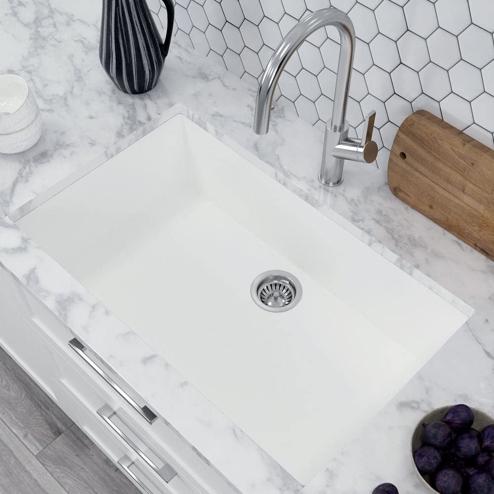 Astini Scuti 1.0 XL Bowl White SMC Synthetic Undermount Kitchen Sink & Waste