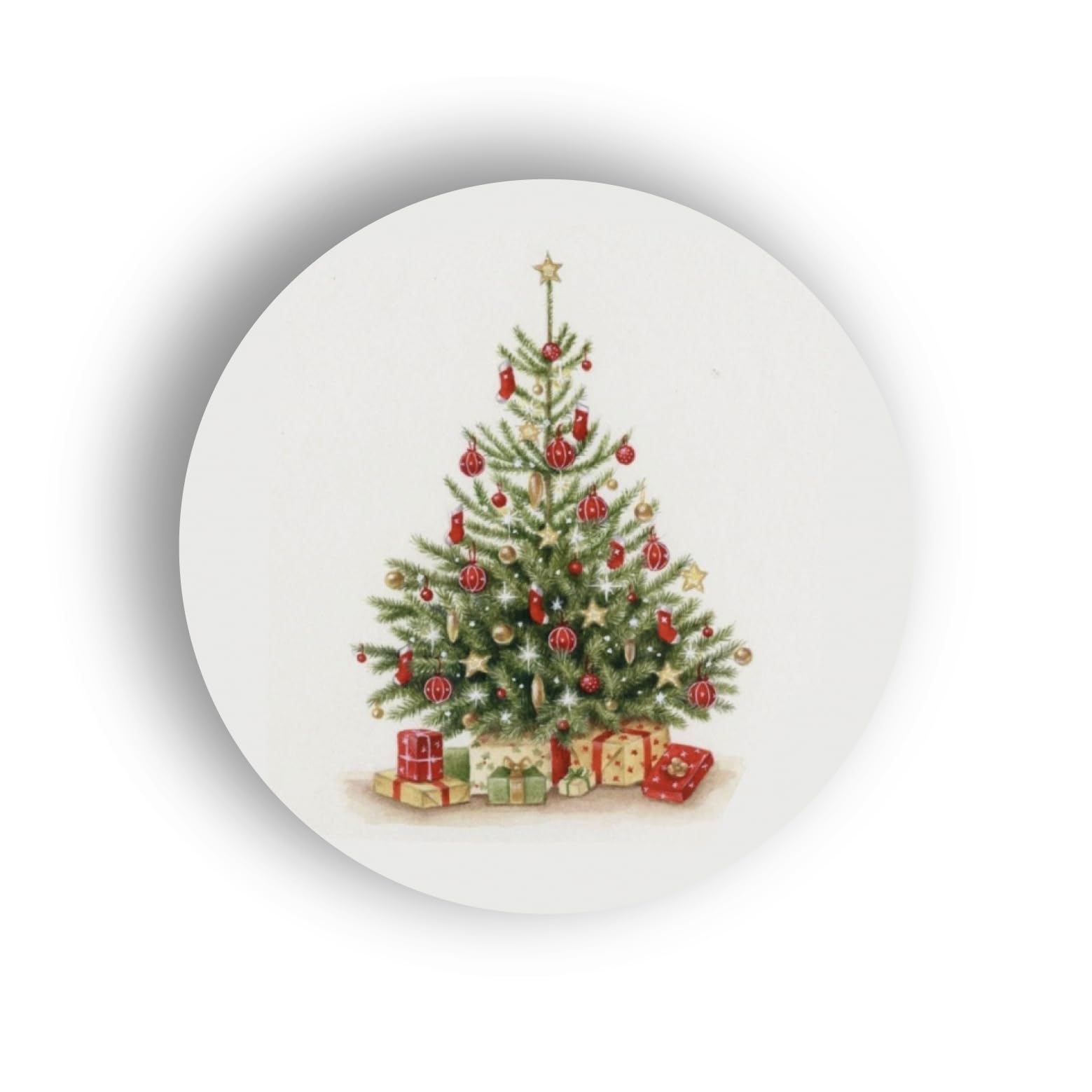 KraftyBazaar Pack of 450 Christmas Tree Paper Stickers - 37mm Round Self-adhesive Vinyl Stickers - Multipack Festive Stationery Craft Decor Vintage Christmas Labels
