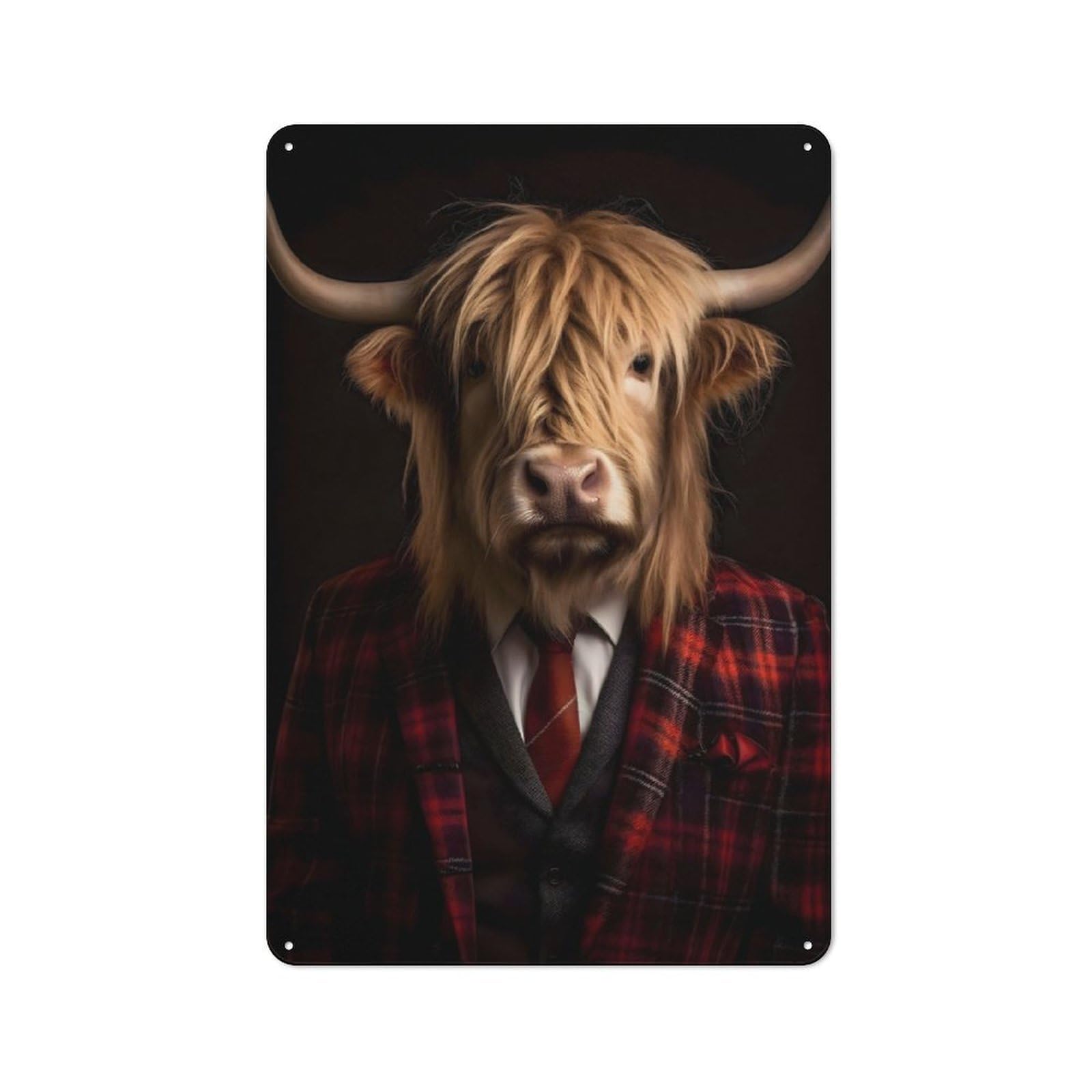 Junmoney Highland Cow Portrait Decorative Metal Plaque With Design 30X20cm, Modern Retro Studio Wall Art For Workspace, Cafe, Hallway Or Garage