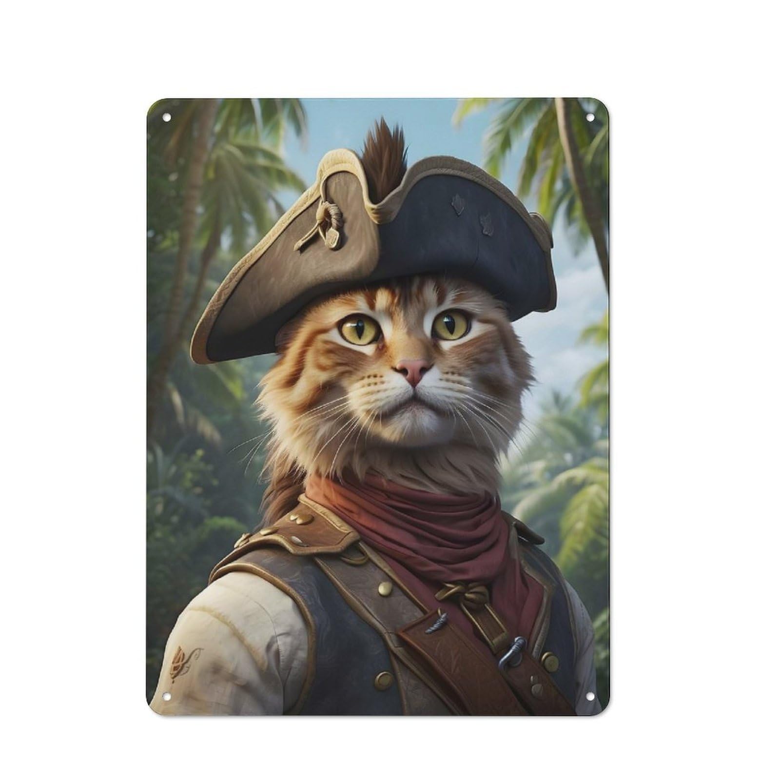 Junmoney Cat Pirates Funny Printed Metal Sign 40X30cm For Guest Room Or Hallway, Suited To Home Decor Collectors