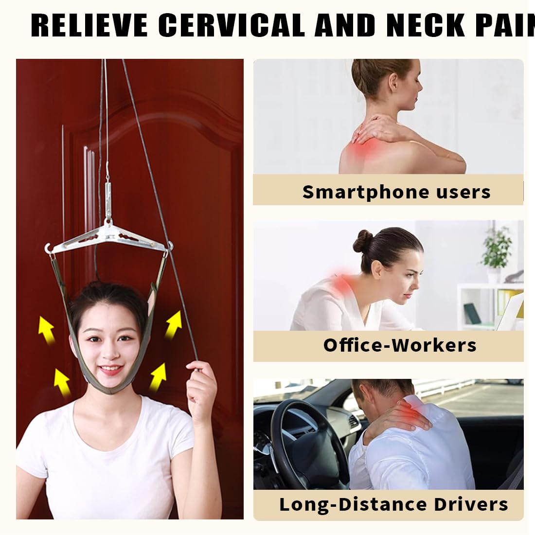Dispositivo di Trazione Cervicale Aggiornato, Trazione Cervicale, Per Dolori al Collo, Doppio Cricchetto, Amaca Portatile, Decompressore del Collo, per Sollievo dal Dolore al Collo