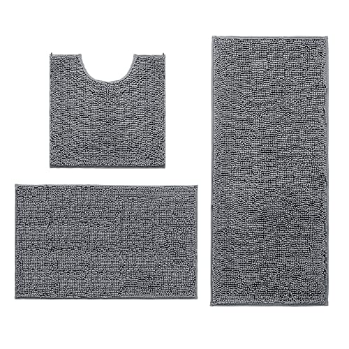 Badezimmer-Set, Badezimmer-Vorleger-Sets 3-teilige Antirutsch-Chenille-Badteppich und -Vorleger-Sets, Absorbierende Badematte für Badewanne, Dusche, Badezimmer (40x60_50x80_50x50cm, Dunkelgrau) Cover