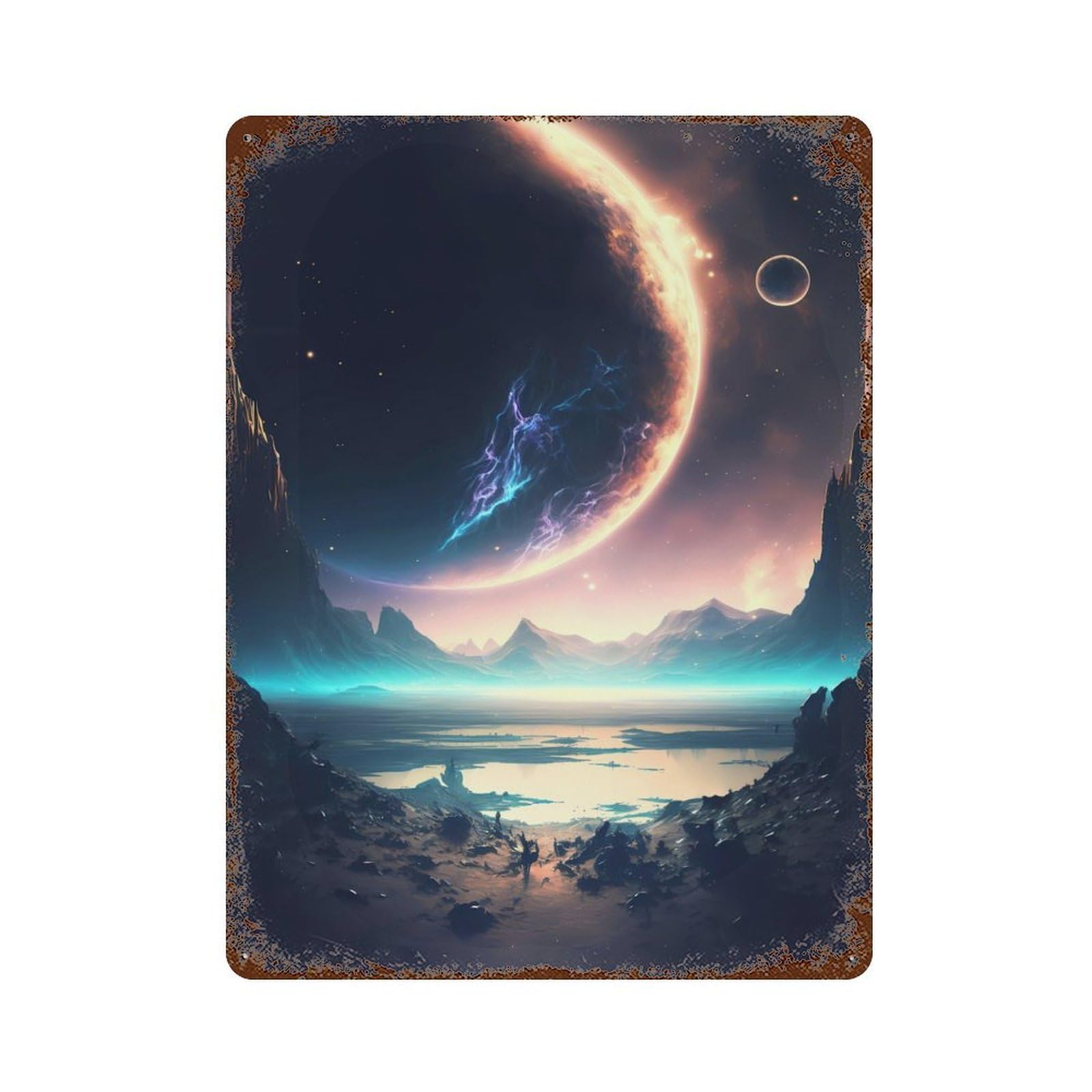 Horizon of Universe Vintage Rust Metal Sign 15.7"x11.8", Retro Wall Decor for Garage, Pub Or Kitchen