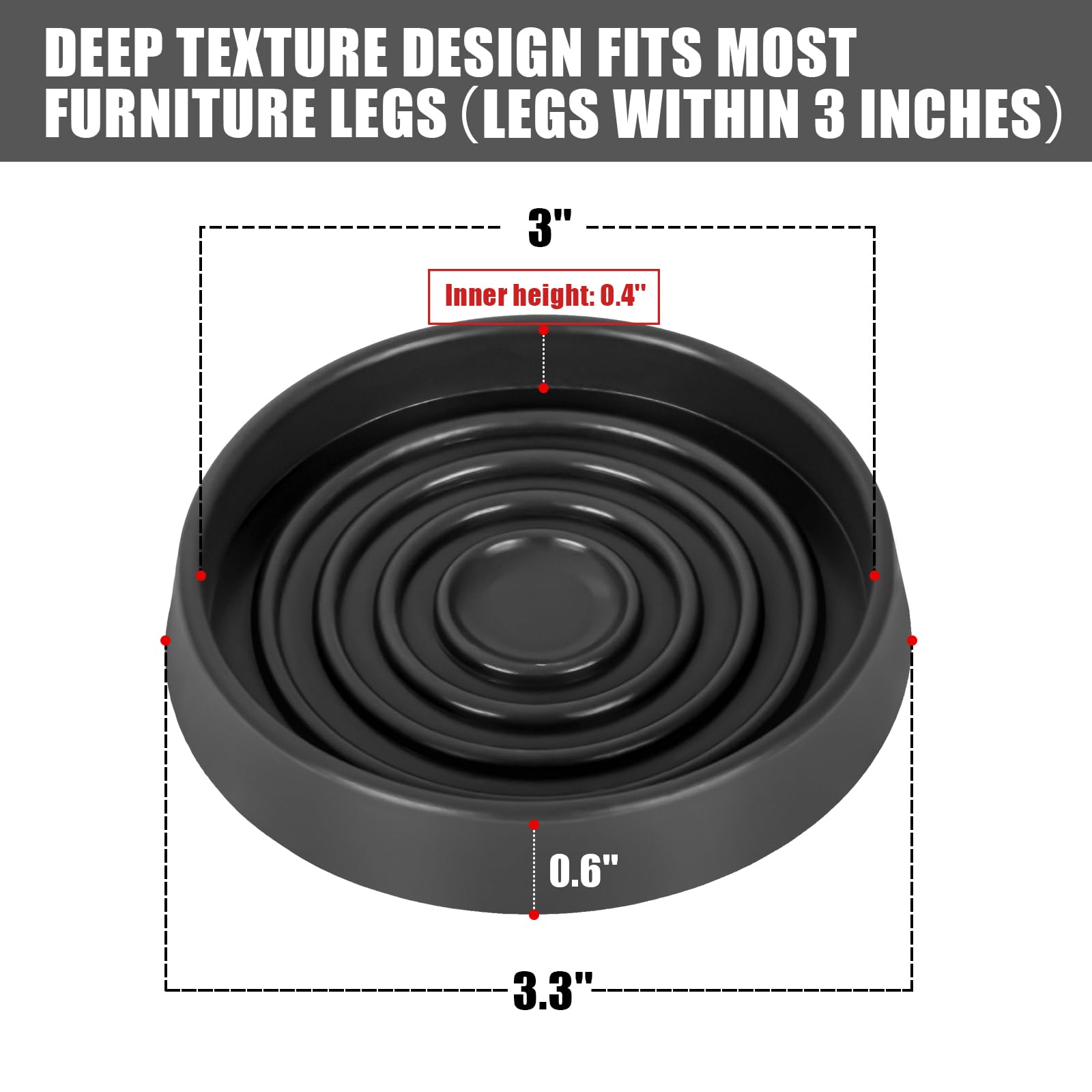 Rubber Castor Cups 3 IN, 8 PCS Carpet Protector Cups, Non Slip Furniture Coasters, Premium Caster Cups Furniture Pads - Image 2
