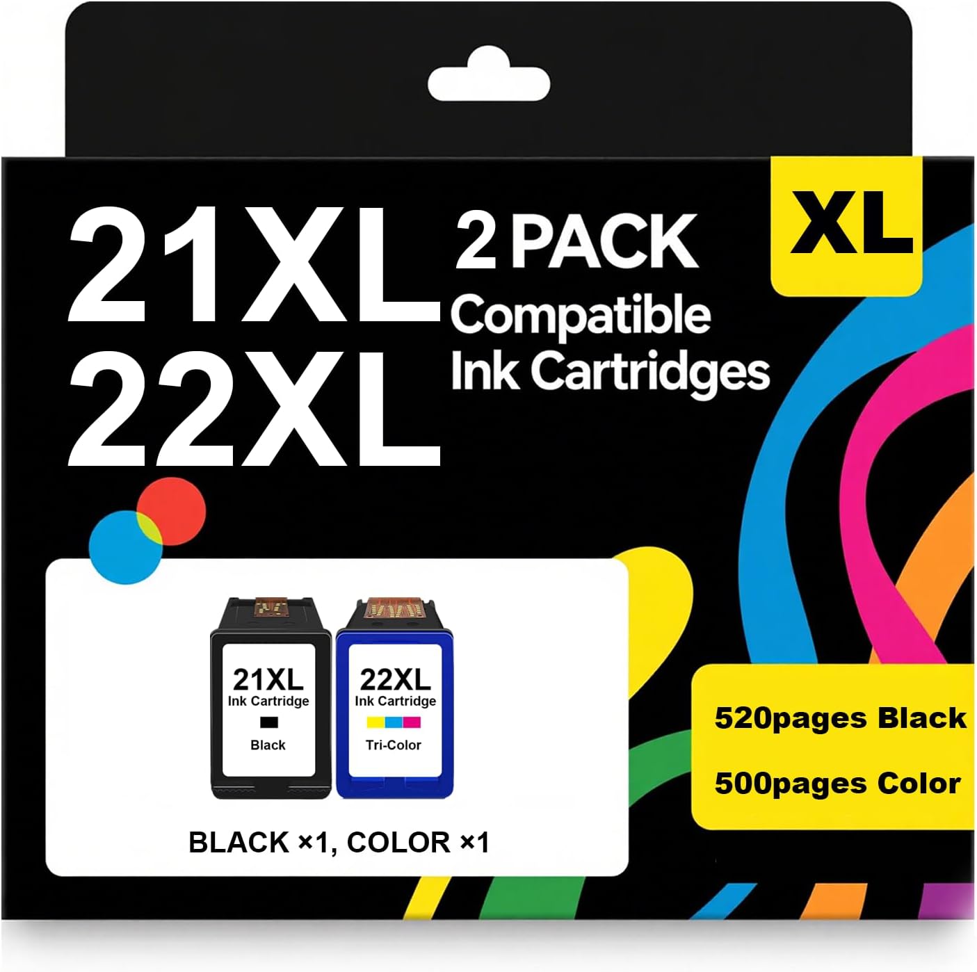 21 22 21XL 22XL Ink Cartridges Combo Pack Compatible for DeskJet F2210 F4180 F380 F300 F4140 F340 OfficeJet 4315 J3640 J3680 1410 Printers(2-Pack 1Black/1Tri-Color)