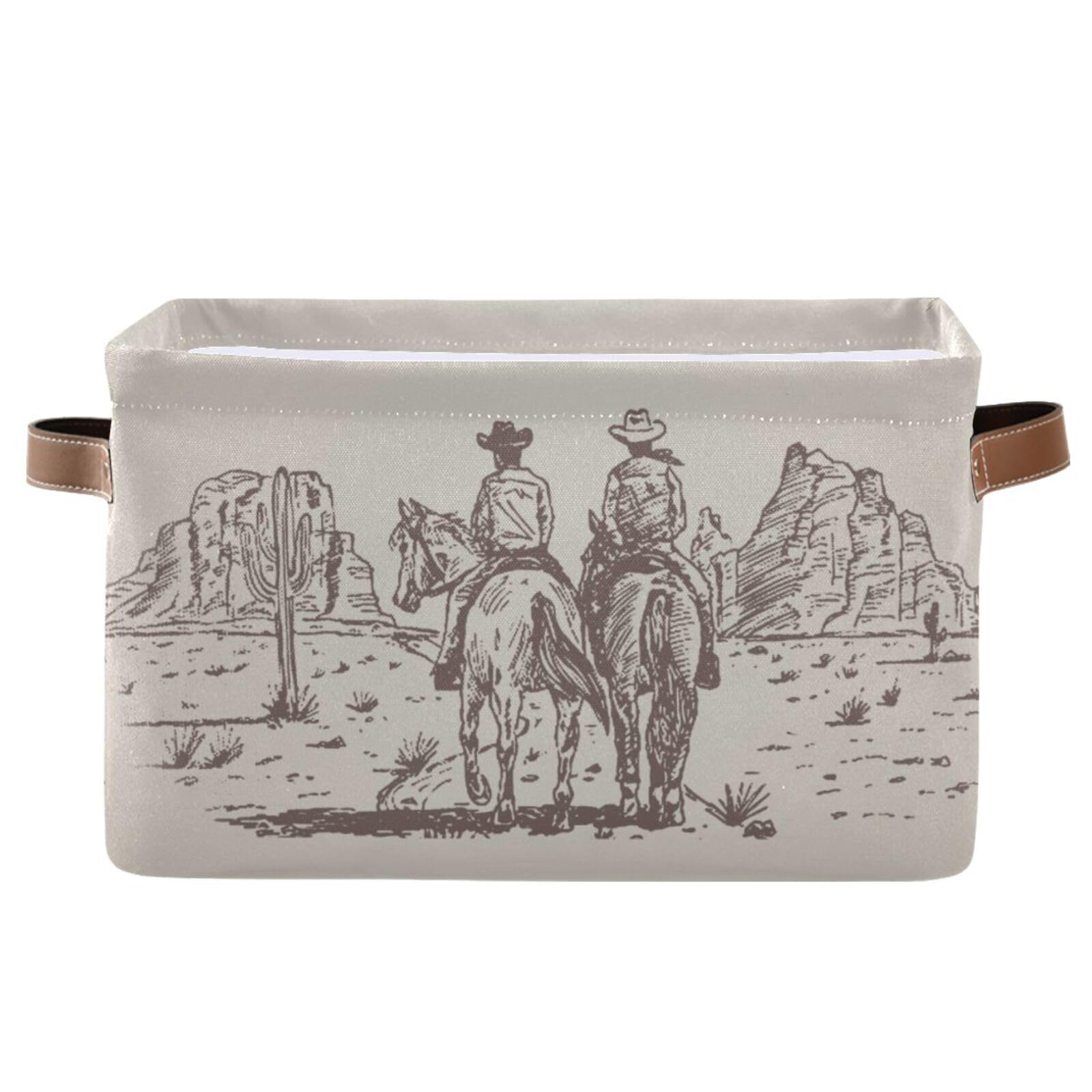 XUWU Western Desert Cowboy Storage Basket Cube Storage Bins Organizer Bag Collapsible Closet Shelf Baskets with handle for Cloth Book 14.2×10.2×8.3 IN