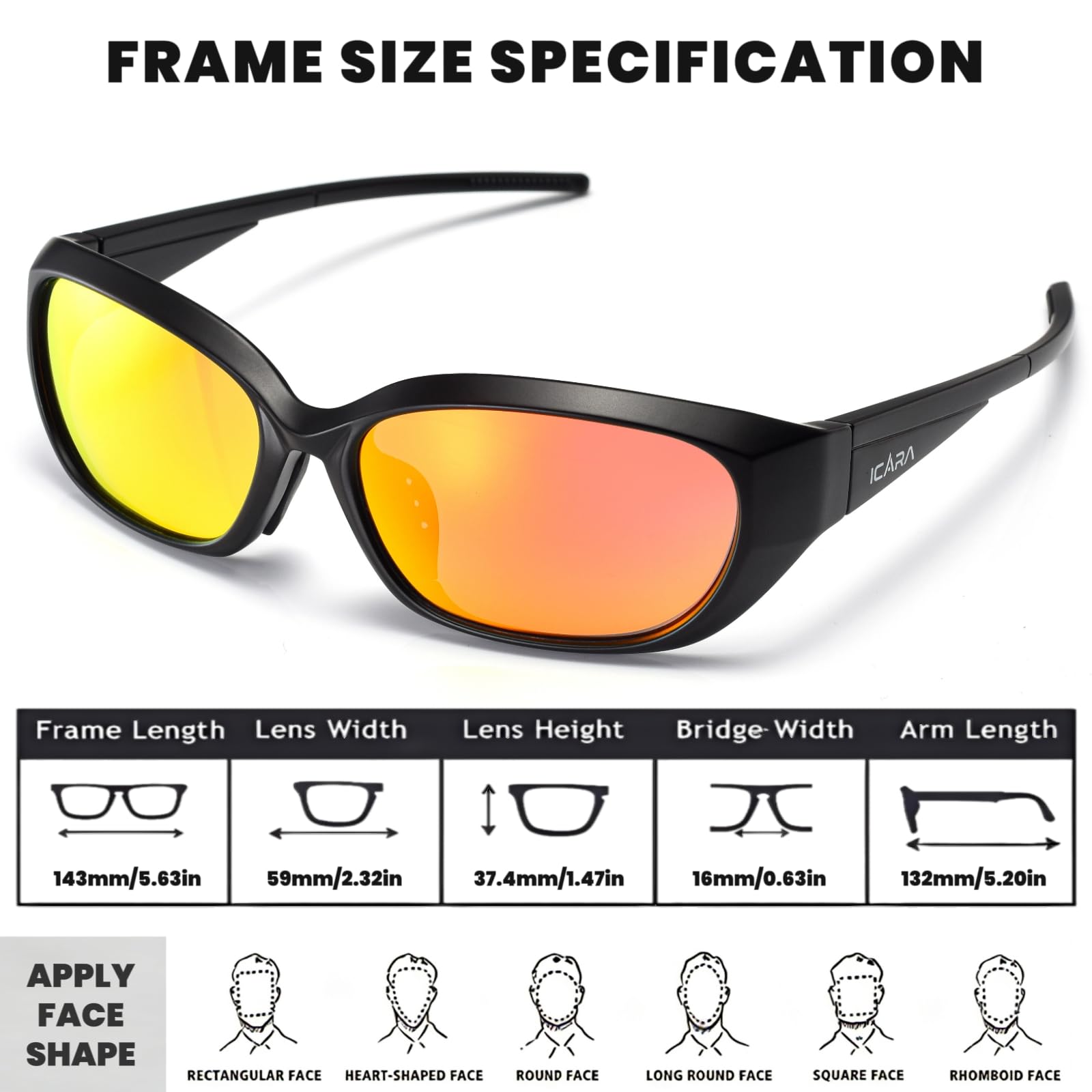 ICARA Gafas de sol deportivas polarizadas para hombres y mujeres, protección UV400, marco TR90, ideal para conducir, ciclismo, pesca, correr