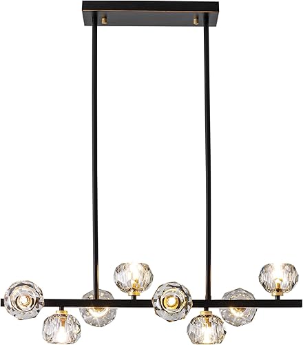 Miniatura 8 de Moderno candelabro de cristal para comedor, lámparas negras con pantalla de bola de cristal, 8 luces, globo industrial, iluminación colgante para