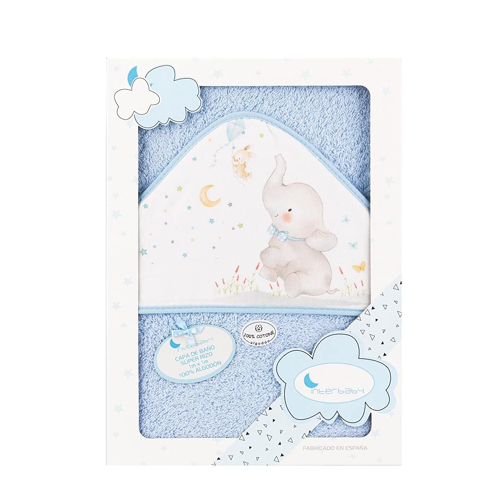 Interbaby 01227-01 Elephant Hooded Bath Cape Blue