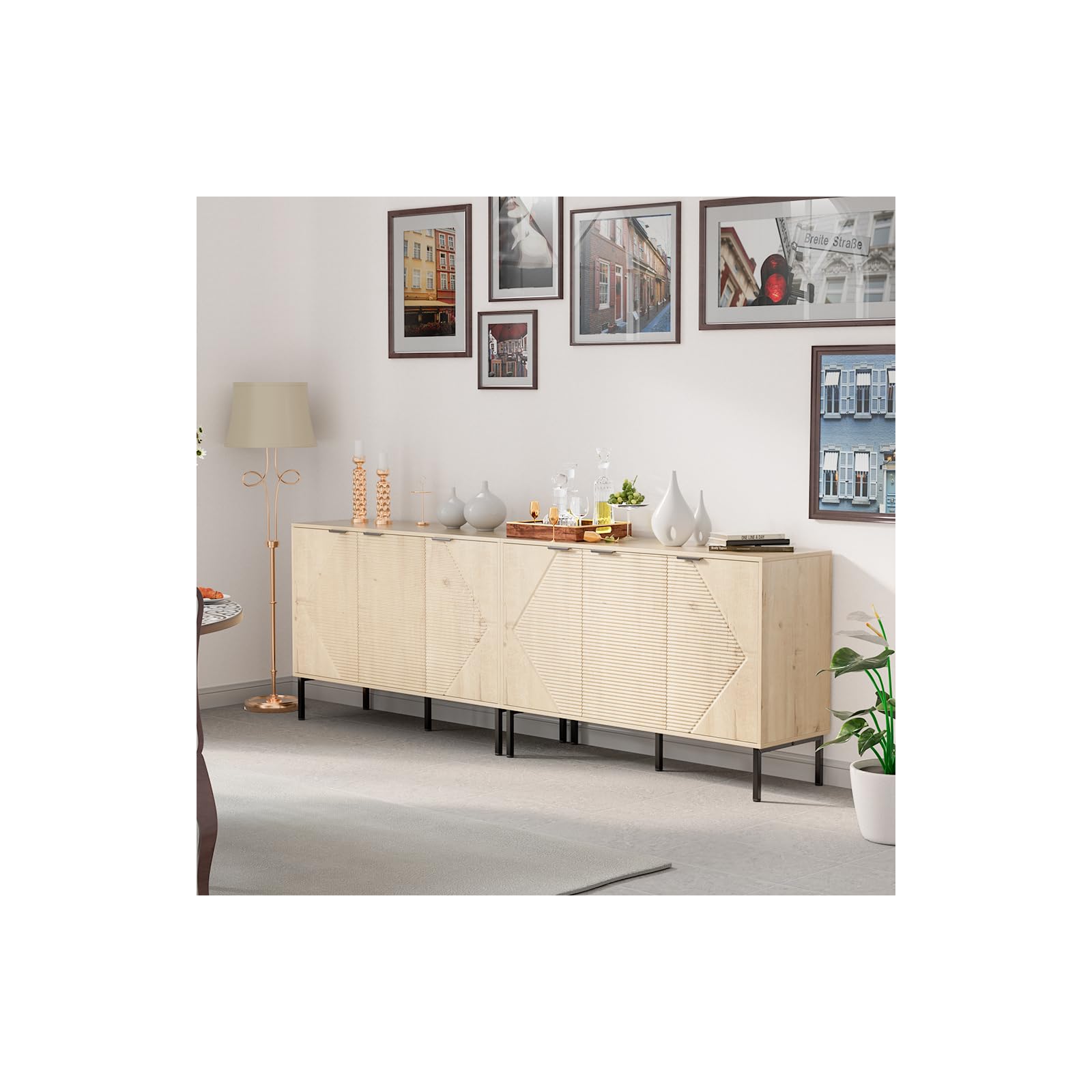 VDNEND Set of 2 Large Buffet Sideboard Cabinet,91.96" Long Credenza Storage Cabinet,Mid Century Modern Kitchen Pantry Storage Cupboard Cabinets with