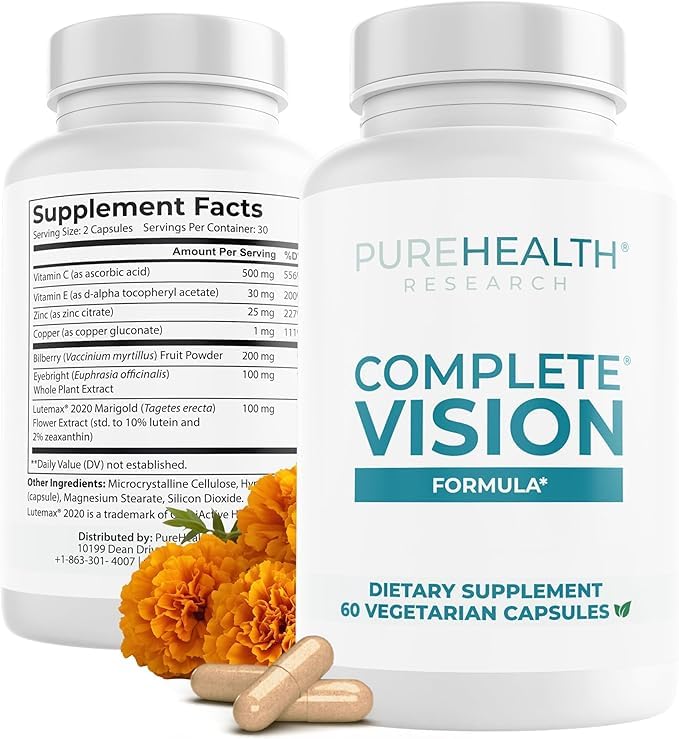 Evorina PUREHEALTH RESEARCH Complete Vision Formula - Eye Vitamins & Mineral Supplement - Lutein and Zeaxanthin Supplements for Men & Women - with Eyebright Herb, Zinc, Copper, Bilberry & More - 60 Capsules | High Strength Herbal Supplement | Clean Label Ayurvedic Wellness-image-35