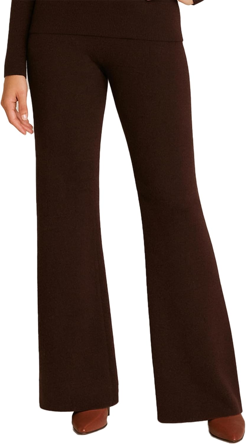 JENNIE LIU Womens 100% Cashmere Mid Rise Bootcut Pants - Soft Casual Lounge Trousers with Elastic Waist
