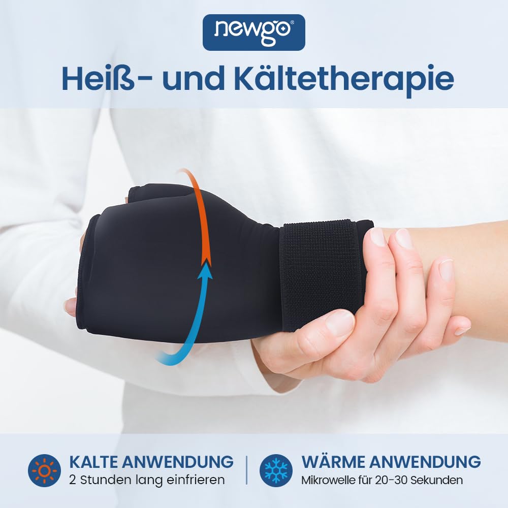 NEWGO Gel Gloves Cooling Gloves Cold & Heat Therapy for Hands, Fingers for Chemo Therapy, Rheumatism, Pack of 2 (Black)