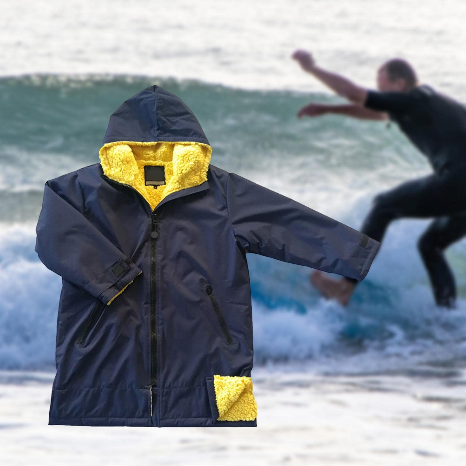 Oshhni Kinder Wickeljacke Poncho Mantel Schnelltrocknender Anzug Windjacke Regenmantel Wasserdichter Umhang Surf Schwimm Parka Zum Surfen Jungen Mädch, Tiefblaues Gelb