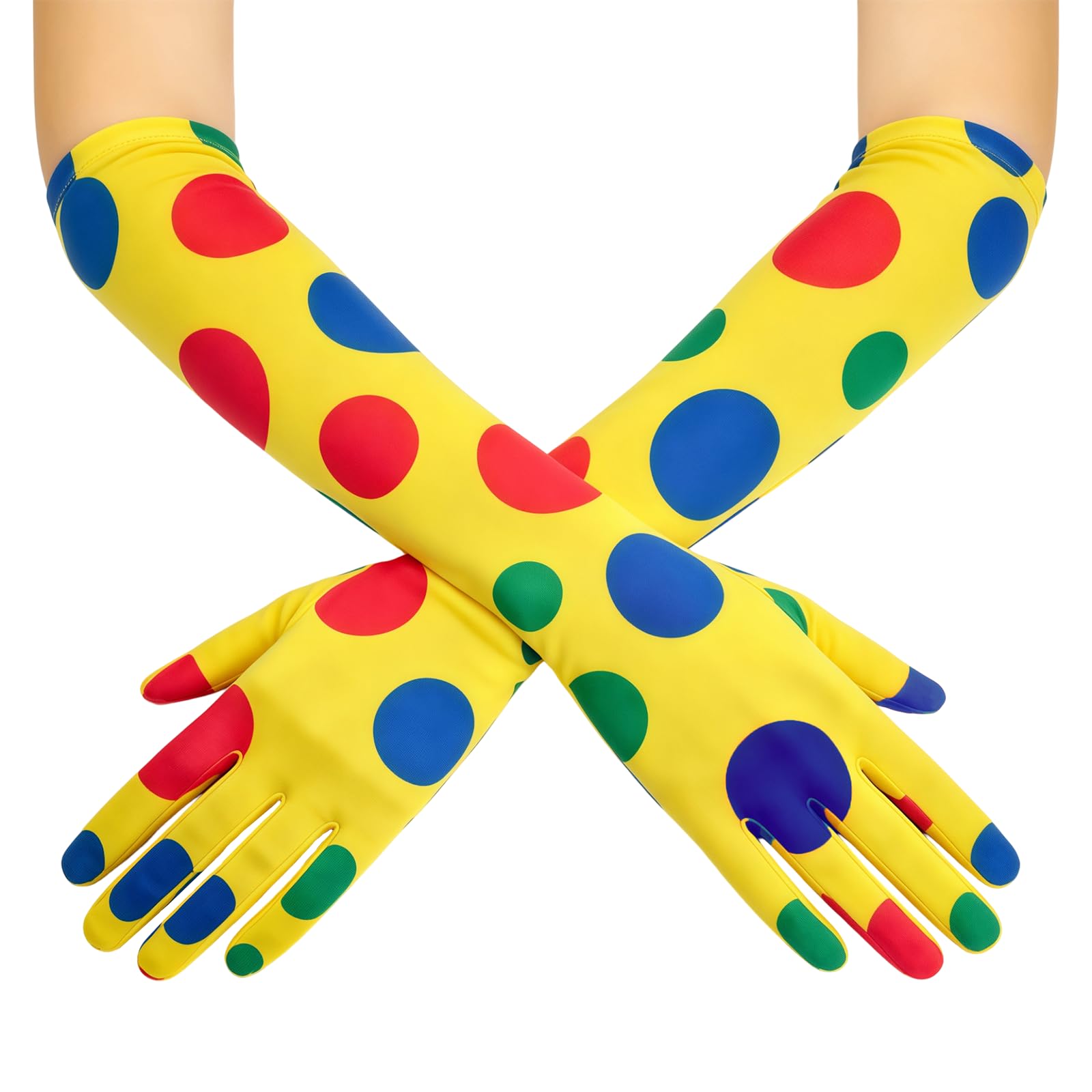 XNHIU Polka Dot Clown Gloves Elbow Length Funny Rainbow Long Gloves Cosplay Hand Covers for Halloween Festival Party and Stage Performance