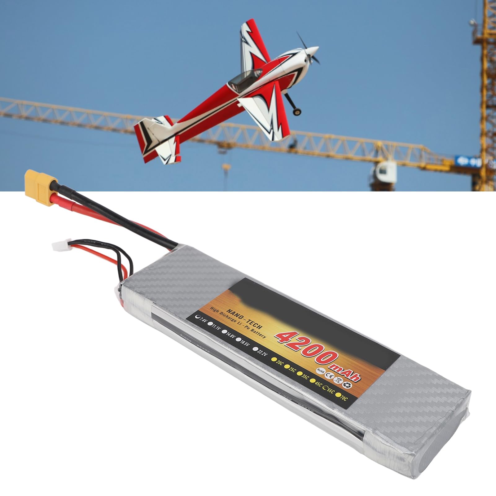 Batteria al litio RC, realizzata con custodia rigida, 7,4 V 2S 4200 MAH 55 C Lipo Batteria per RC Auto Aereo Elicottero Drone Usw