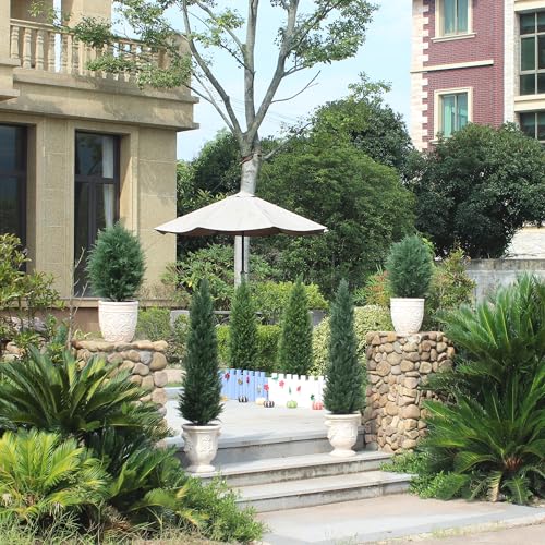 ECOLVANT Two 4FT Artificial Cedar Trees Artificial Topiary UV Resistant Potted Plant Artificial Outdoor Tree Artificial Plants for Indoor Outdoor Garden - Thumbnail 2