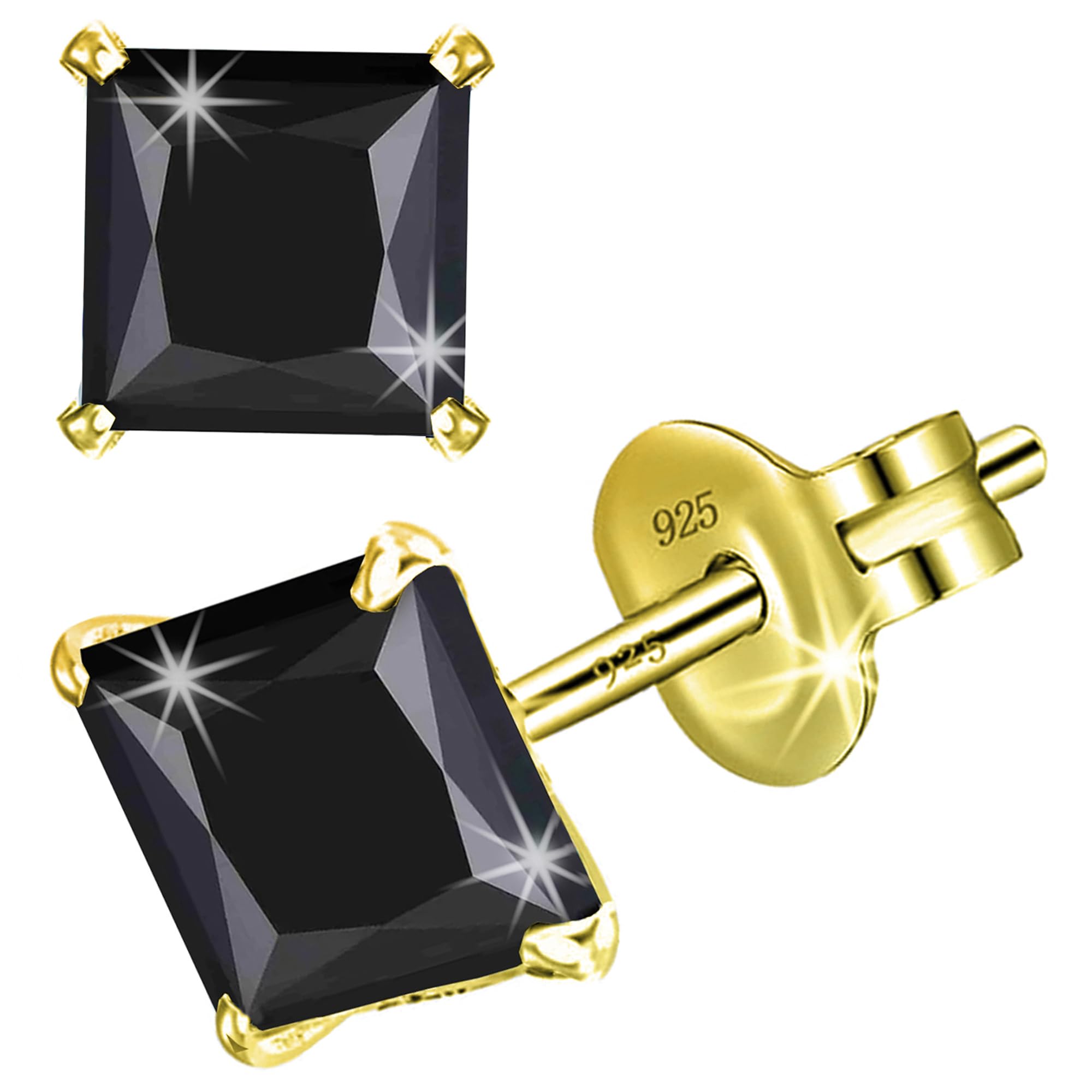 sivyaa White/black Solitaire Diamond Stud Earrings Set | Pure 925 Sterling Silver | Square Princess Cut Cubic Zirconia Ear Tops | Gift Item for Men Women Boys Girls Girlfriend Baby | 6 Month Warranty-picture-46