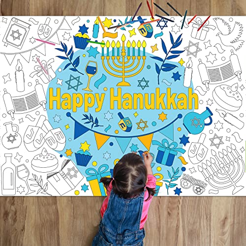 Image of Hanukkah Coloring Books for Kids Giant Coloring Poster Chanukah Large Coloring Tablecloth Huge Holiday Coloring Table Cover for Boys Girls Classroom Home Party Supplies Favor 31.4 x 43.3 Inch