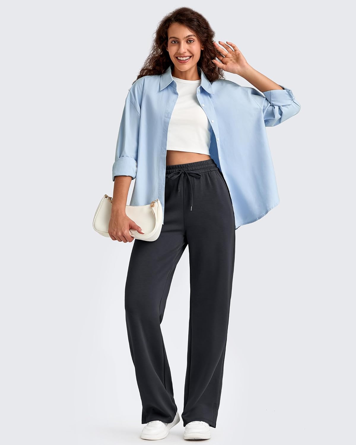 G4Free Smoofit Modal Soft Women's Wide Leg Sweatpants High Waisted Drawstring Side Slit Casual Pants - Image 6