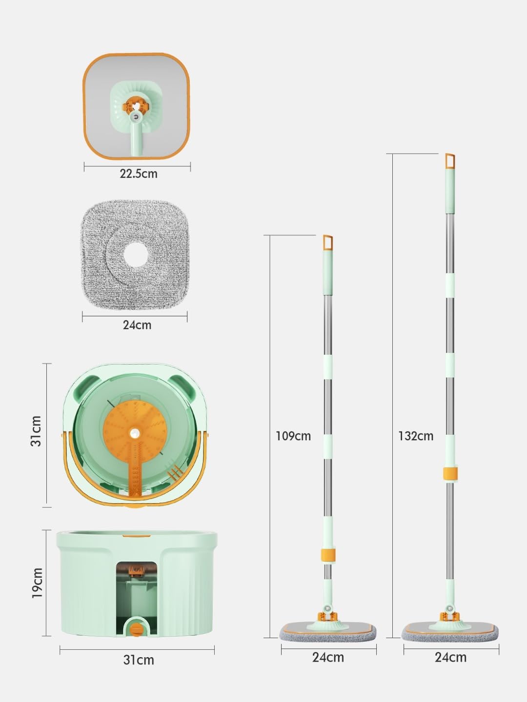 Avenue Fregona Plana Giratoria con Cubo de Doble Compartimento – Sistema de Agua Limpia y Sucia, Cabezal 360°, 2 Mopas de Microfibra, para Parquet y Azulejos
