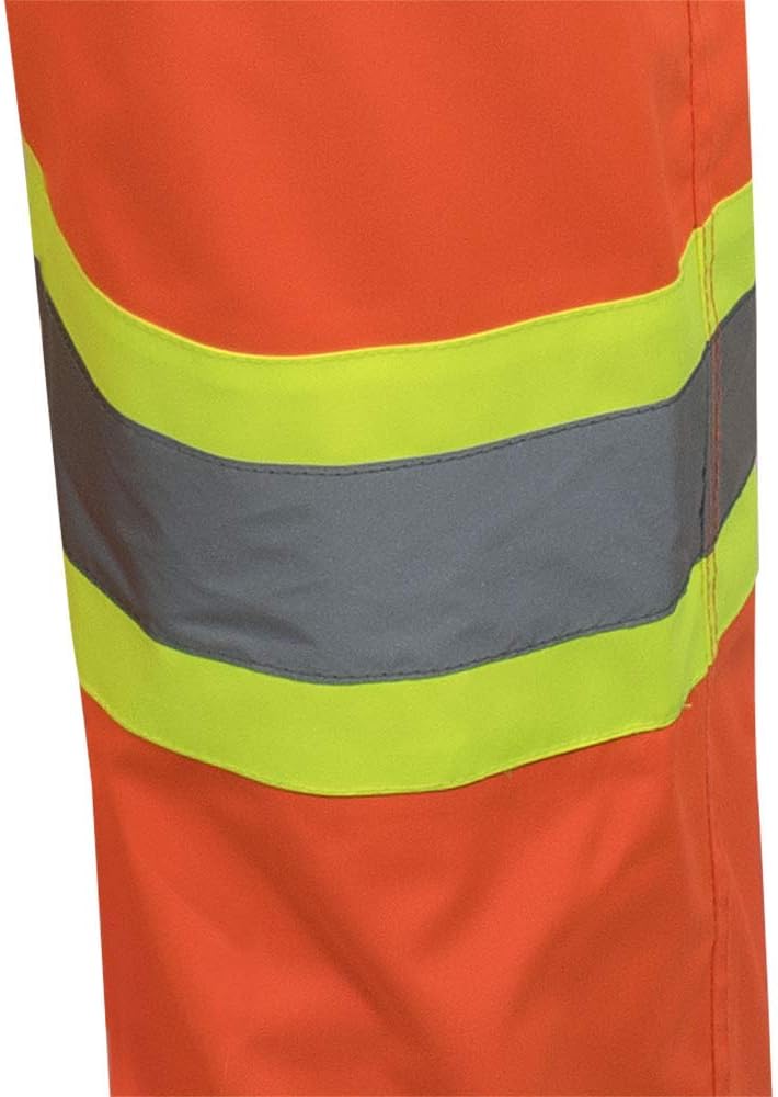 Pioneer Loose Fit Waterproof Safety Work Bib Pants - Tear-Resistant - Adjustable Waist - Hi Vis Orange