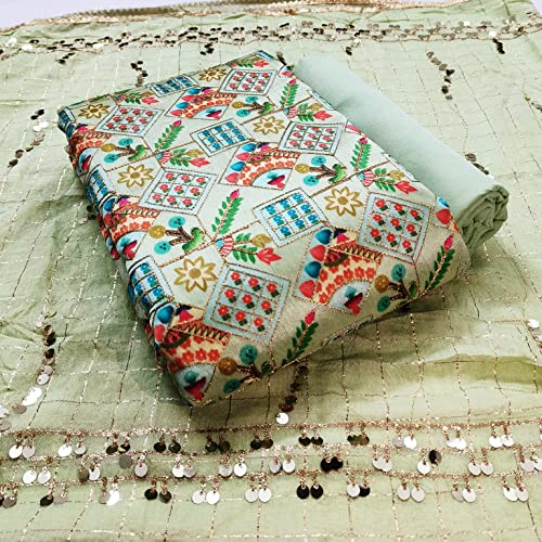 Image of AAHIRA Women's Printed Chanderi Unstitched Salwar Suit Dress Material With Sequins Work Dupatta(Free Size)