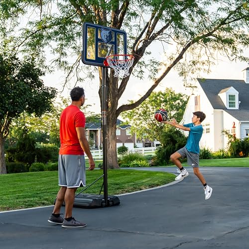 Image of Lifetime NBA Memphis Grizzlies Portable Basketball Hoop, Adjustable Height 7.5-10 Ft, 44 Inch Shatterproof Fusion Backboard, Base with Wheels