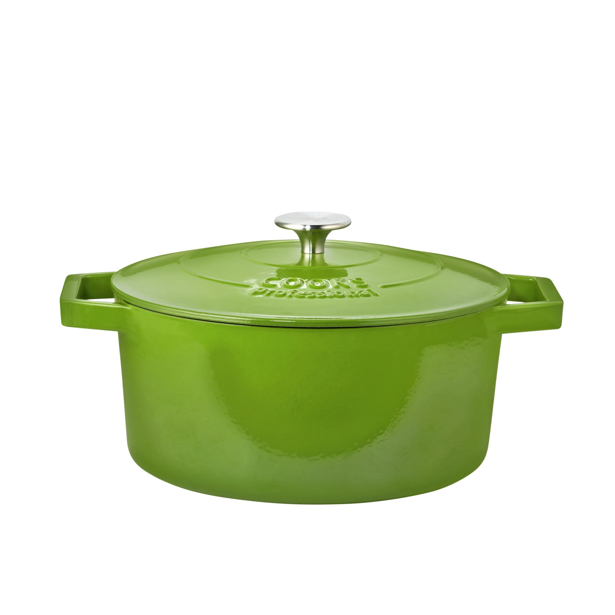 Cooks Professional 26cm Cast Iron Casserole Dish 5.8L with Lid & Handles | Colourful Modern Design Enamelled Cooking Pan Pot | Suitable For All Hobs Inc Induction | Oven & Grill Safe | Green