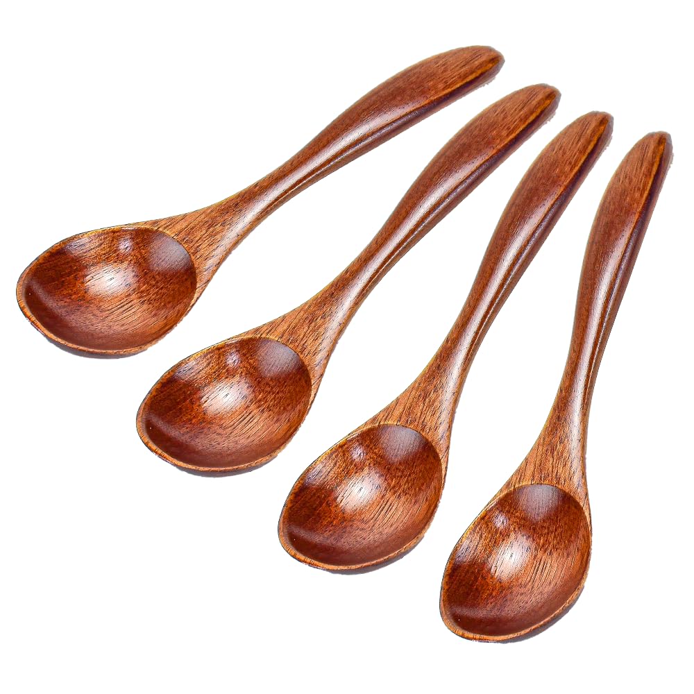 4 Cucchiai In Legno Naturale - Per Zuppa, Miele, Caffè E Dessert, Design Giapponese, Cucchiai Da Cucina - Foto 5